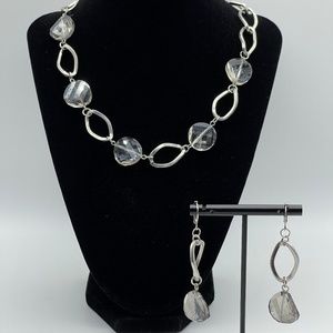 Silver Link and Smokey Crystal Necklace and Earring Set